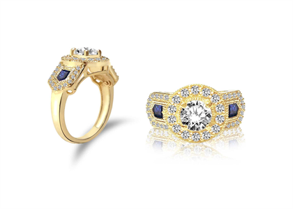 Gold Plated Three Stone Halo Engagement Ring